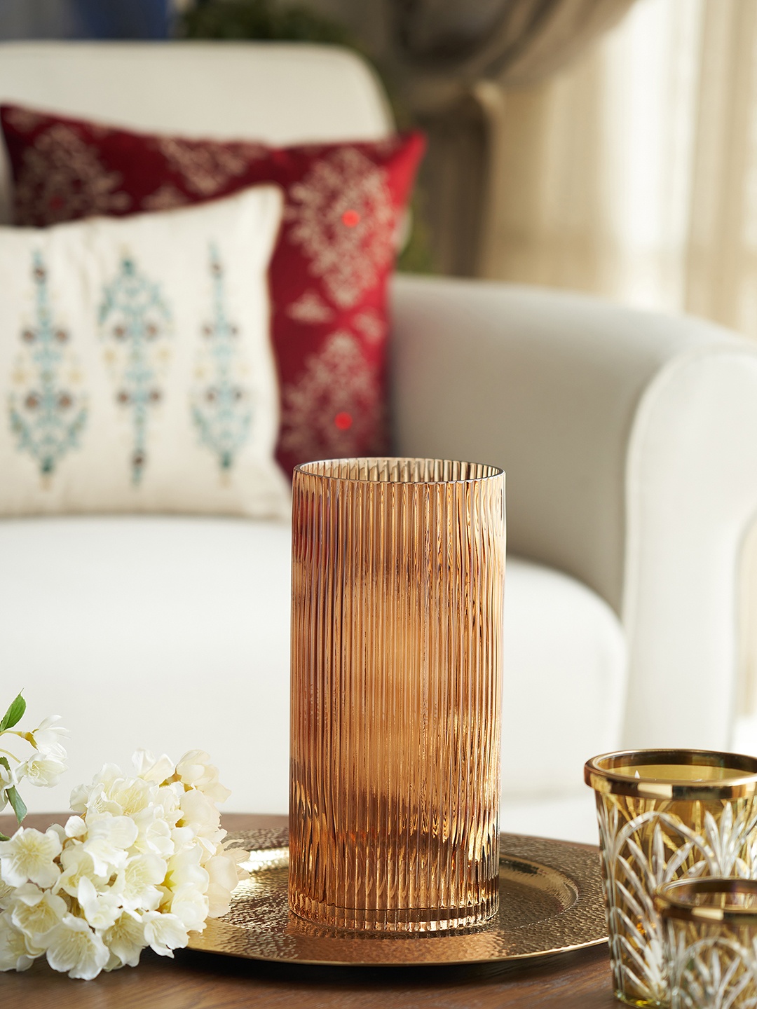 

Pure Home and Living Brown Ribbed Glass Vase