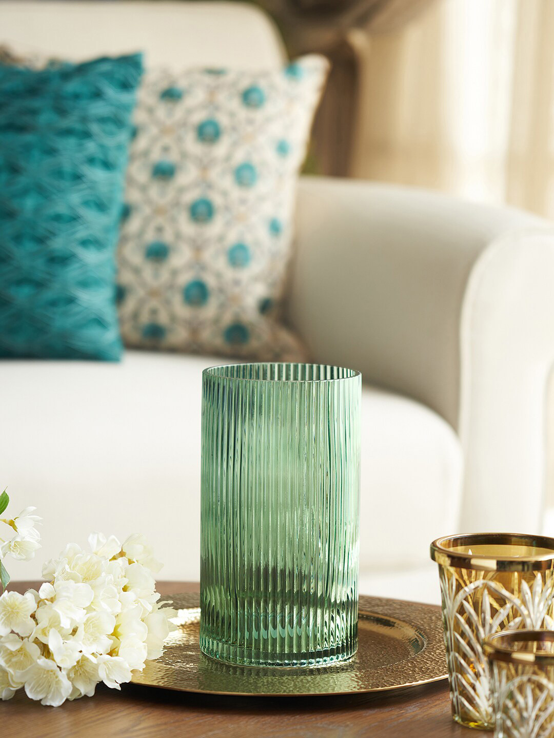 

Pure Home and Living Green Ribbed Texture Glass Vase