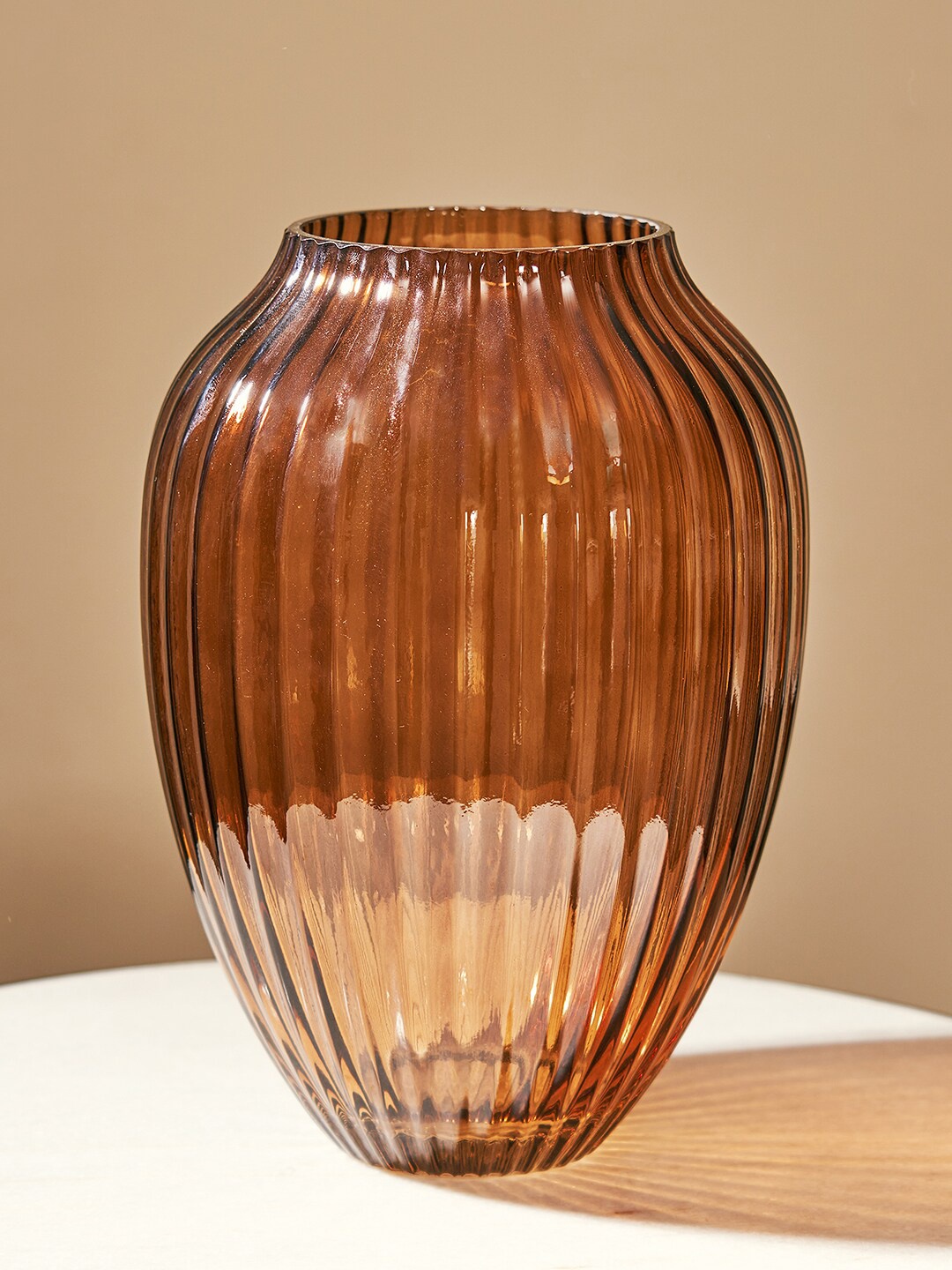 

Pure Home and Living Brown Ribbed Glass Vase
