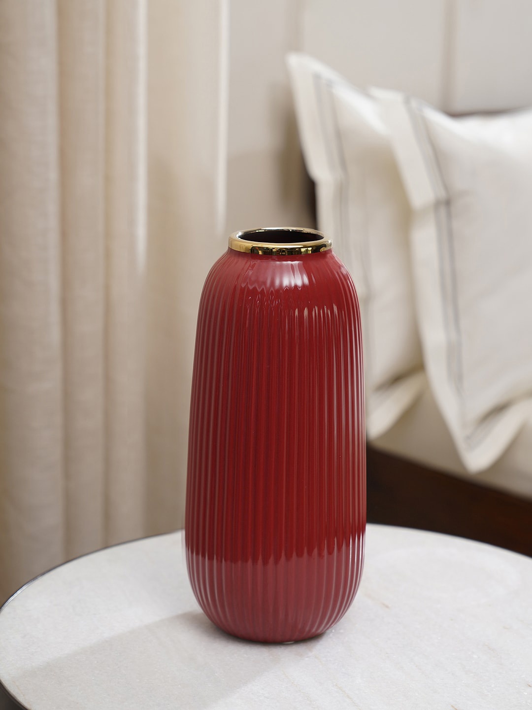 

Pure Home and Living Red Ribbed Ceramic Vase