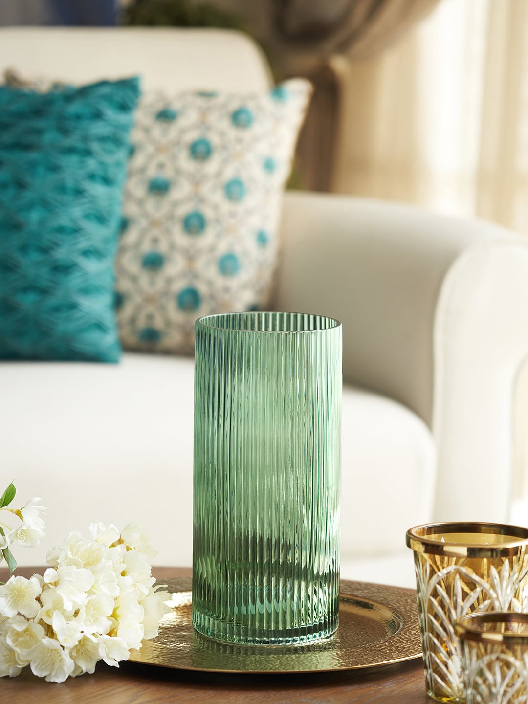 

Pure Home and Living Green Ribbed Textured Large Glass Vase