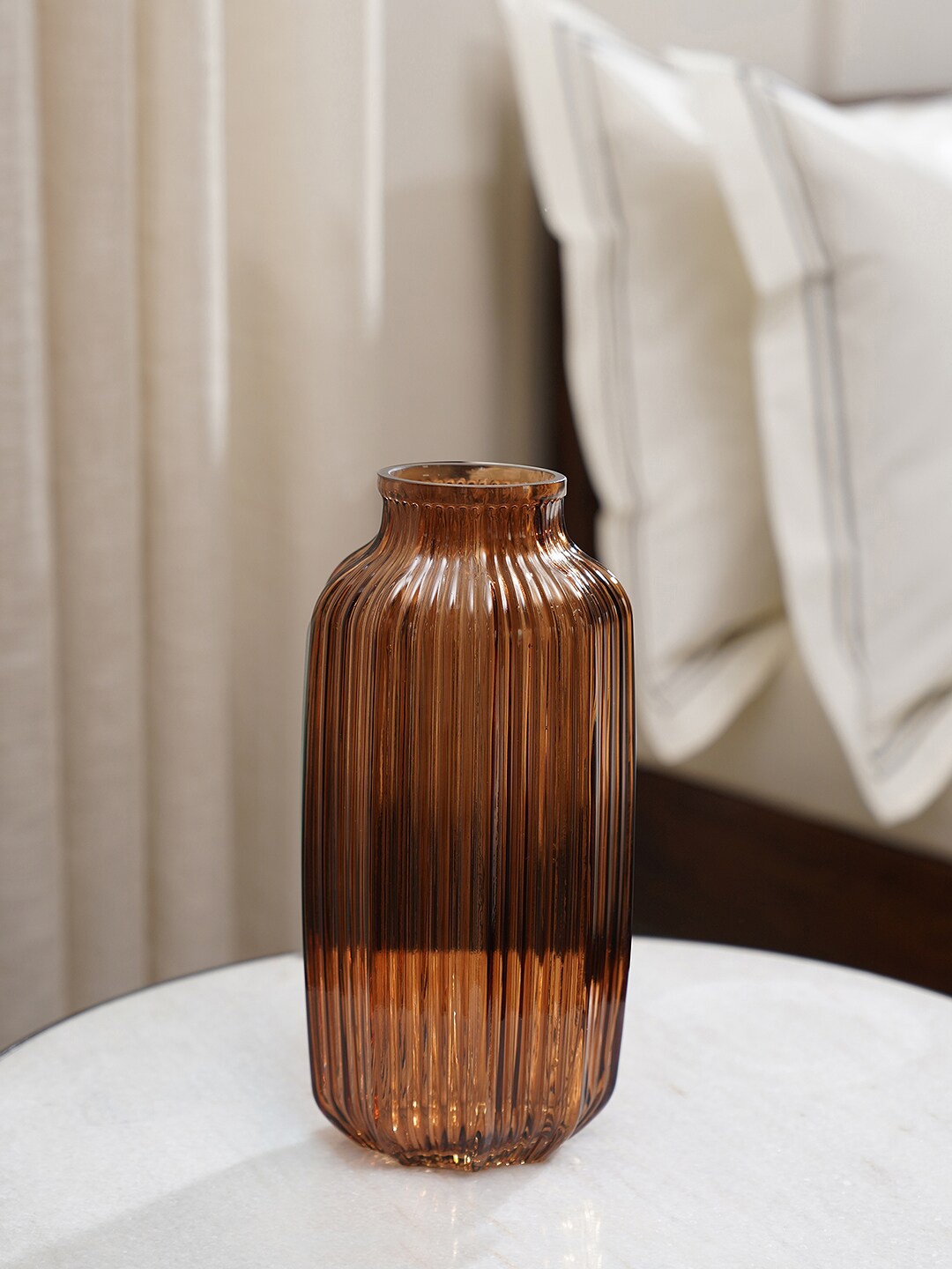 

Pure Home and Living Brown Ribbed Glass Vase