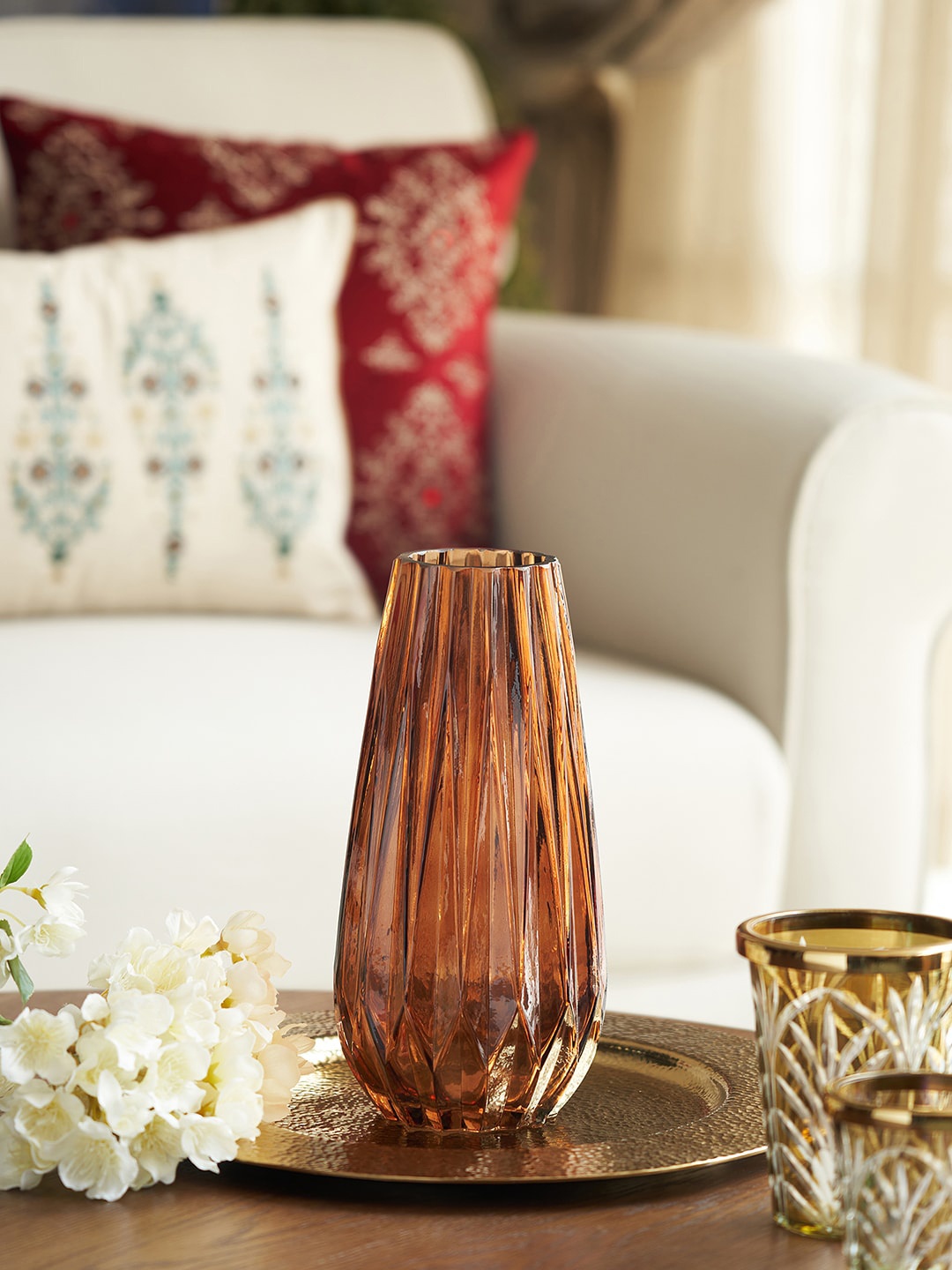

Pure Home and Living Dark Brown Diamond Textured Glass Vase
