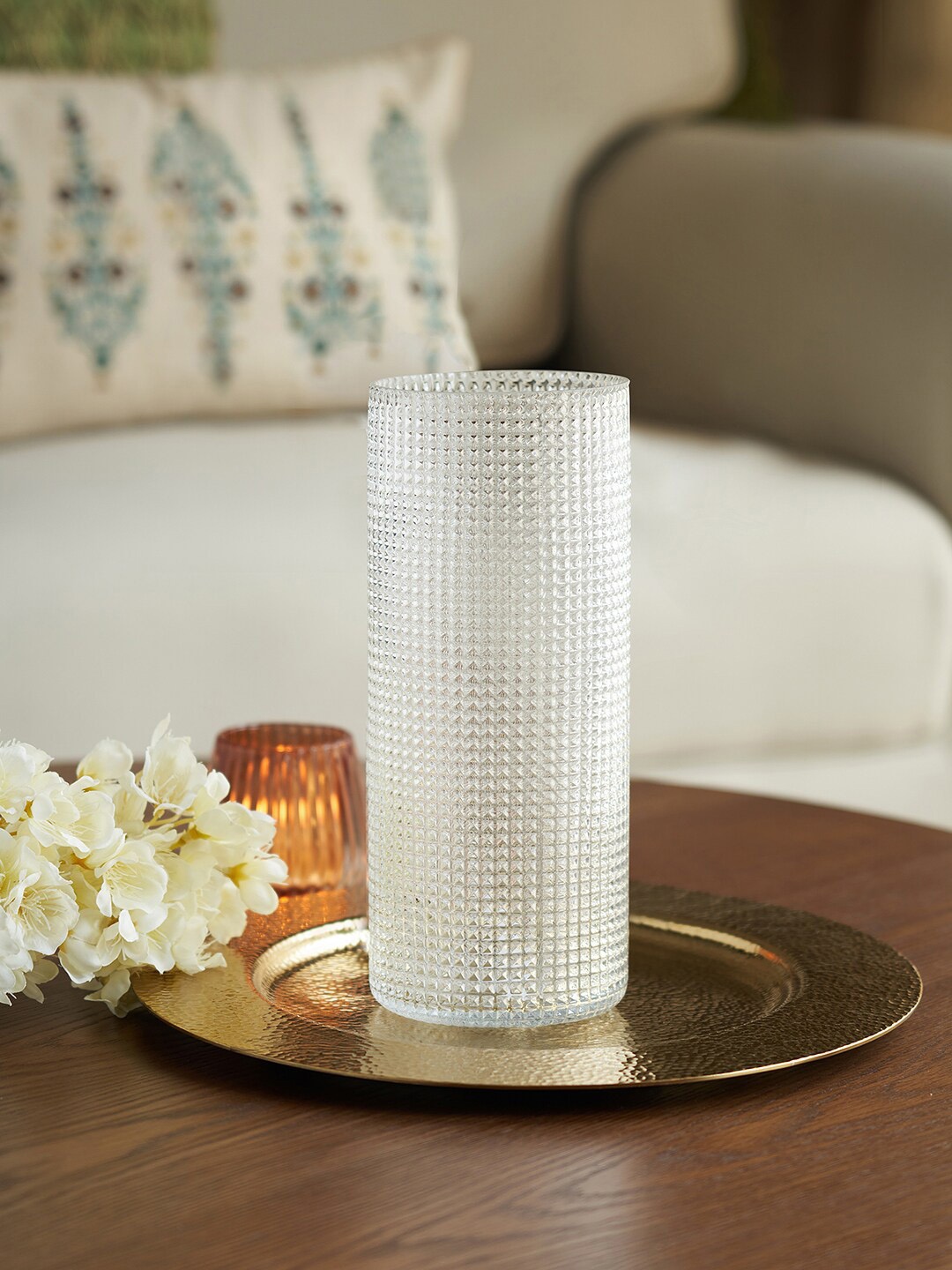 

Pure Home and Living Transparent Diamond Textured Glass Vase