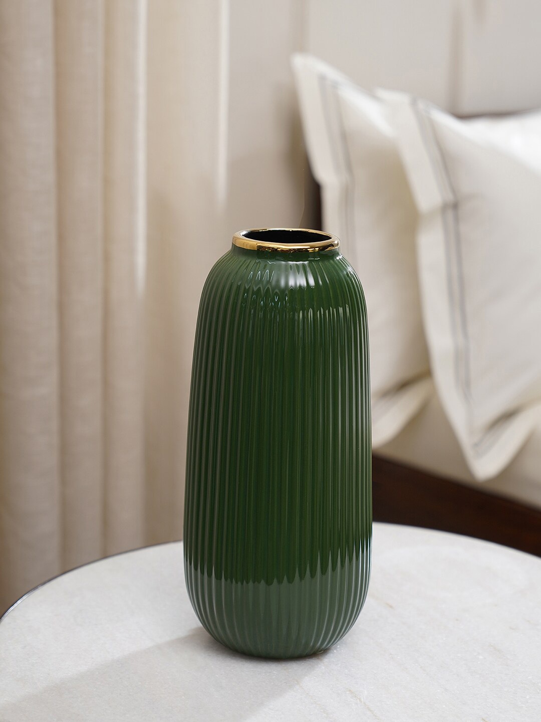 

Pure Home and Living Green Ribbed Textured Ceramic Medium Vases