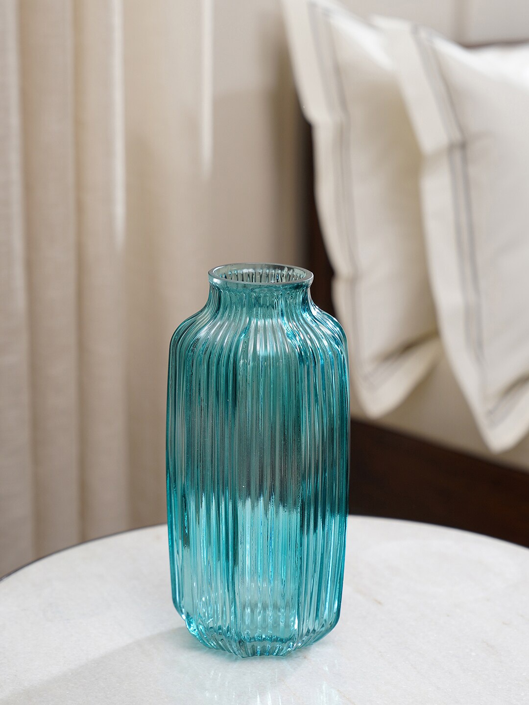 

Pure Home and Living Sea Green Ribbed Small Glass Vase