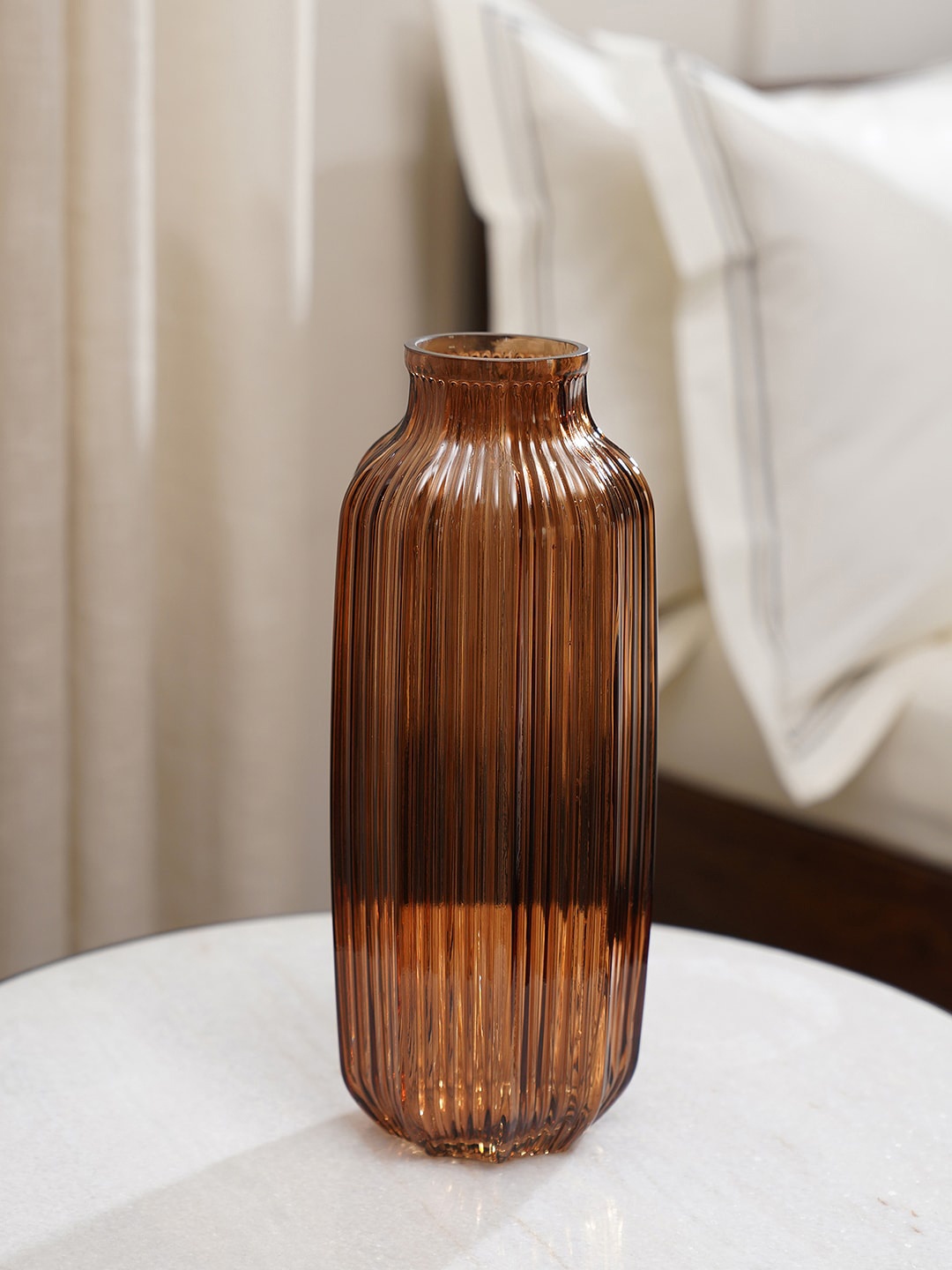 

Pure Home and Living Brown Ribbed Glass Vase