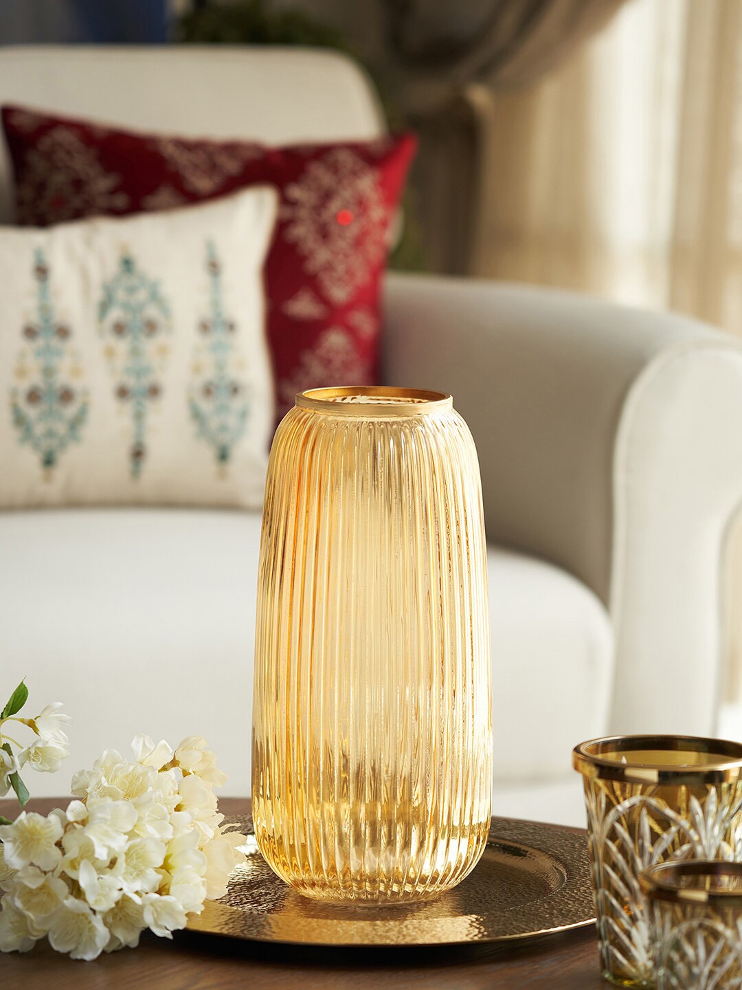 

Pure Home and Living Brown Ribbed Textured Large Ceramic Vase