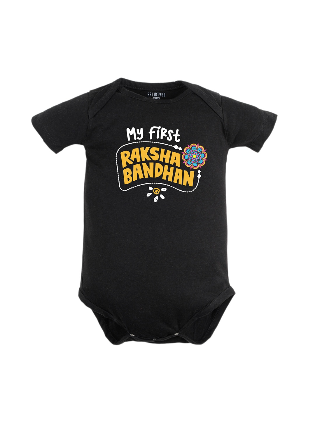 

FFLIRTYGO Infants Kids Typography Printed Pure Cotton Bodysuit, Black