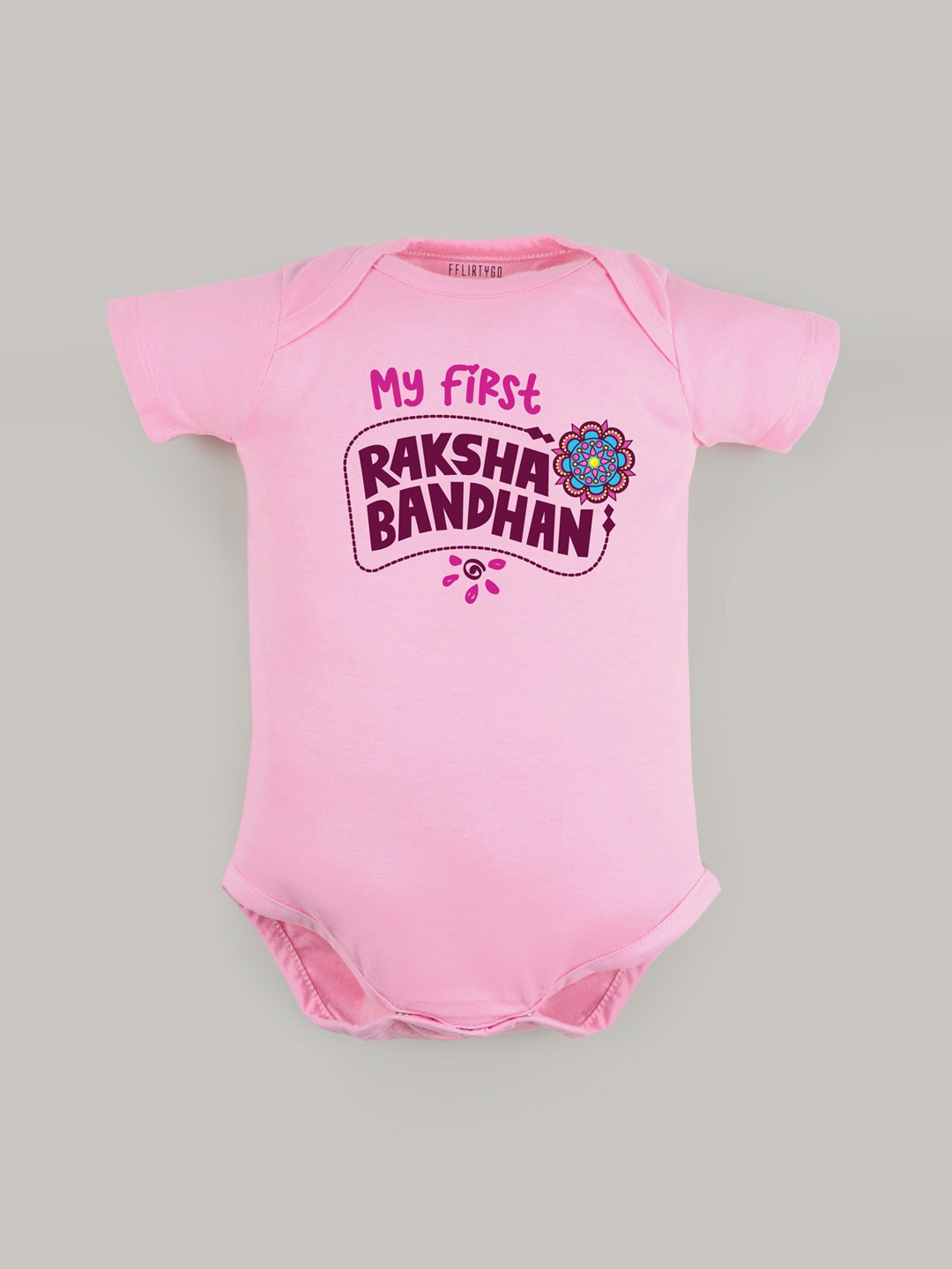 

FFLIRTYGO Infant Kids Printed Cotton Rakhi Special Bodysuit, Pink