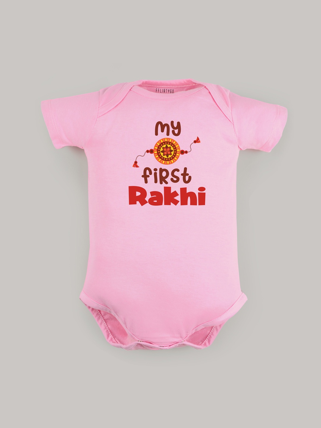 

FFLIRTYGO Infant Kids Printed Cotton Rakhi Special Bodysuit, Pink