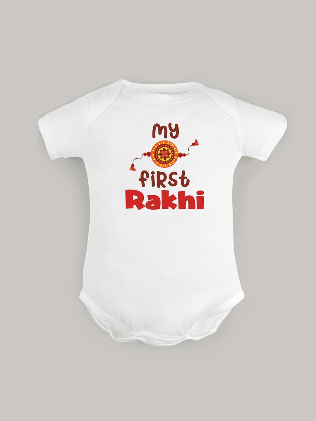 

FFLIRTYGO Infant Kids Printed Pure Cotton Rakhi Special Bodysuit, White