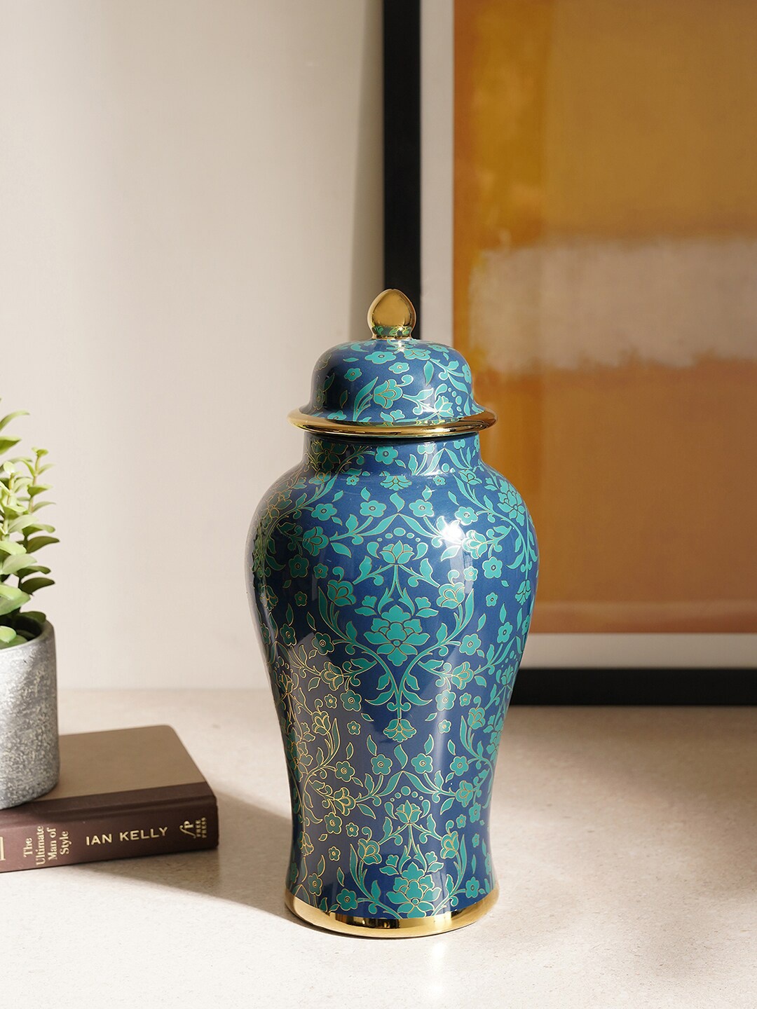 

Pure Home and Living Blue Floral Printed Ceramic Showpieces
