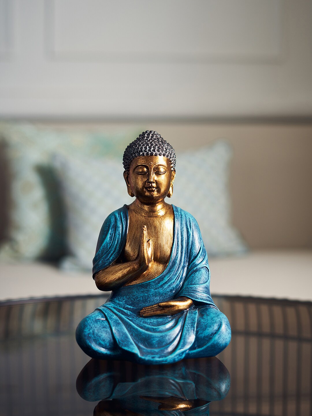 

Pure Home and Living Blue Sitting Buddha Idol Showpiece