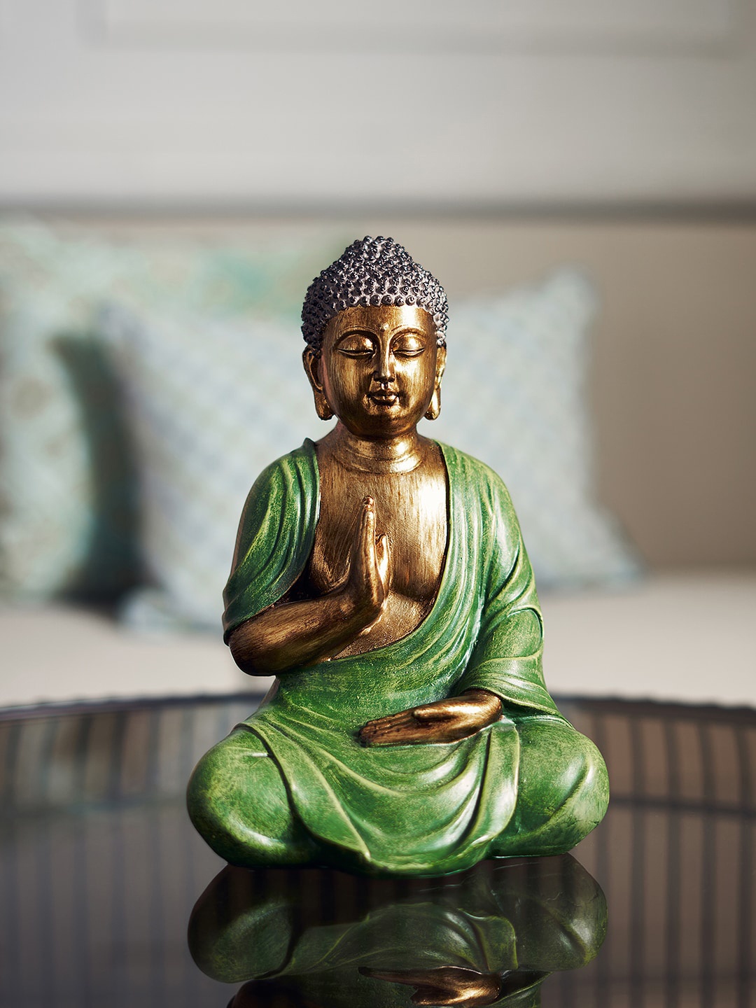

Pure Home and Living Green & Brown Textured Buddha Idol Showpiece