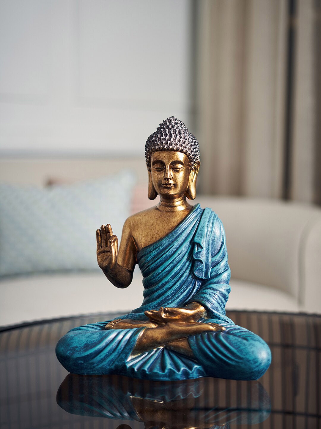 

Pure Home and Living Blue Sitting Buddha Idol Showpiece