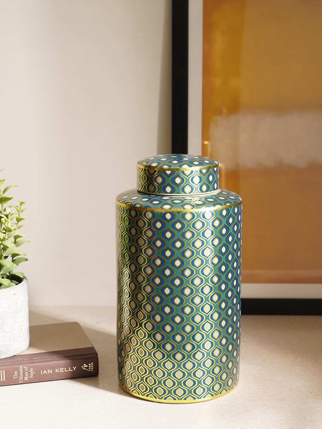 

Pure Home and Living Green & Beige Floral Print Ceramic Showpiece