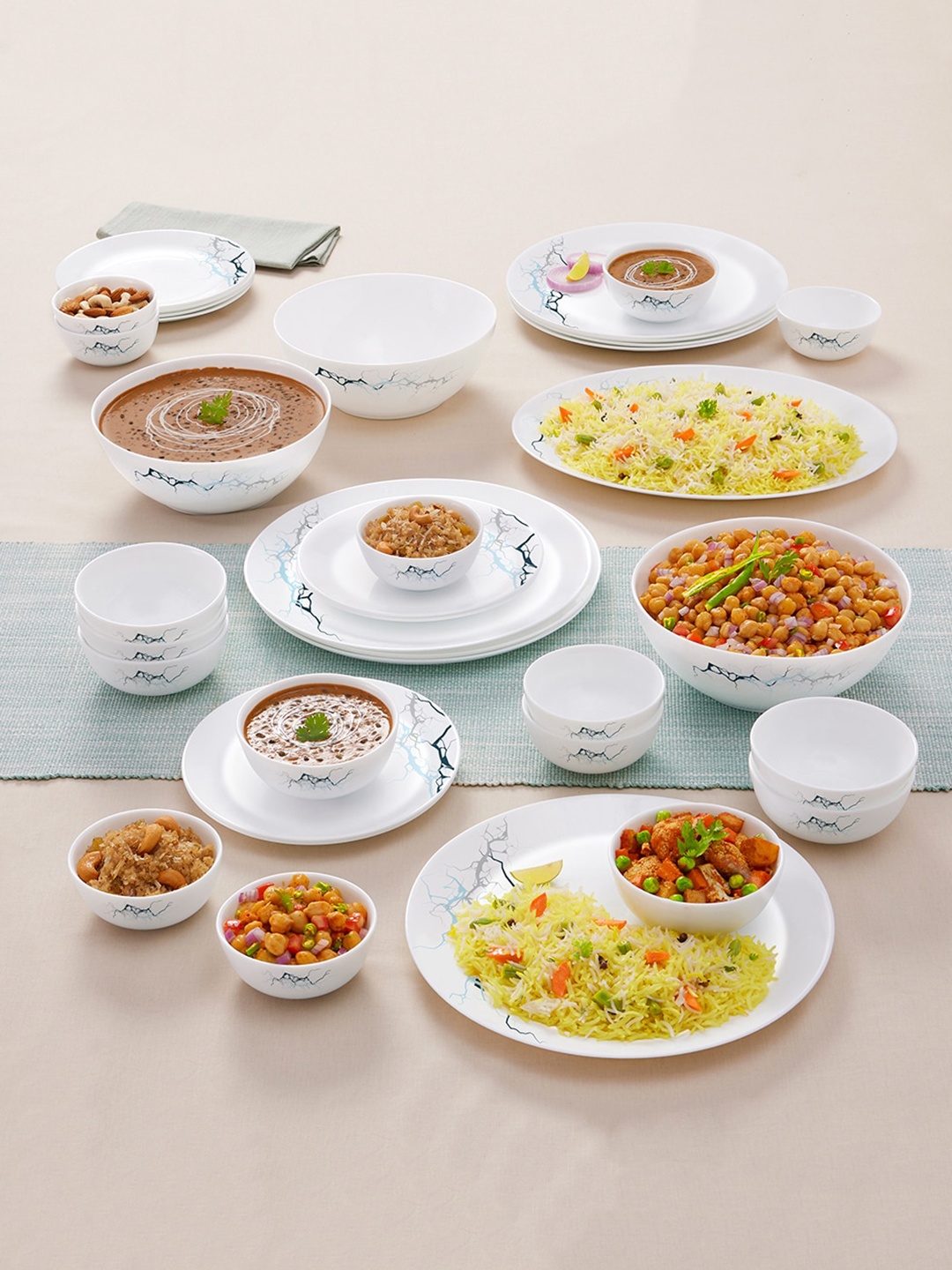 

Larah by BOROSIL White & Blue 36 Pieces Printed Opalware Glossy Dinner Set