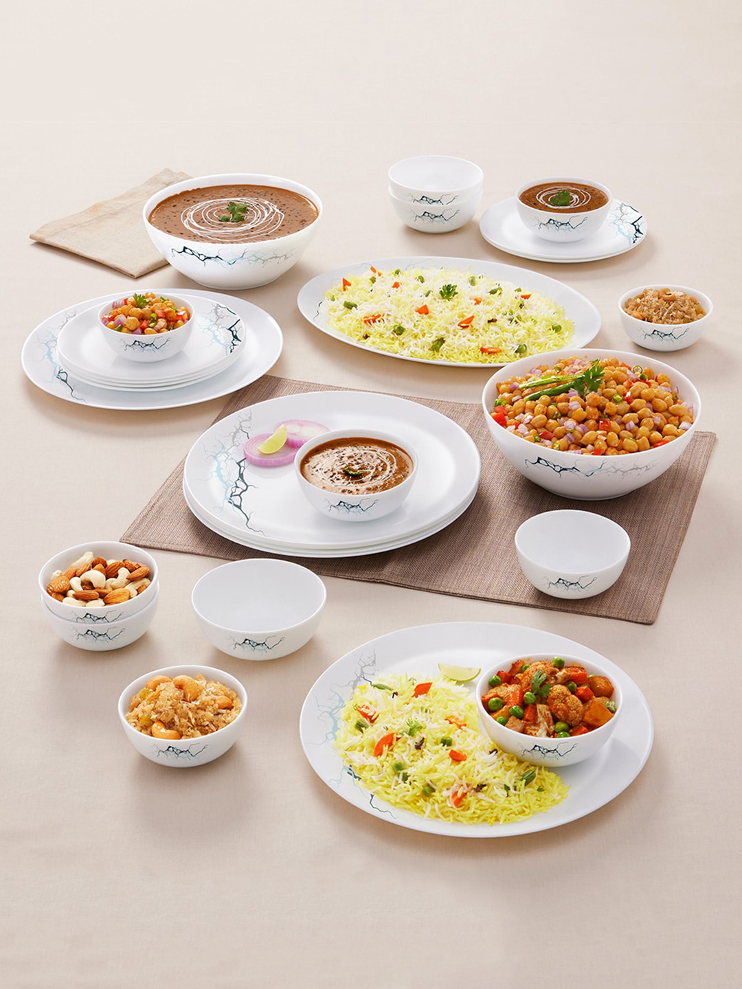 

Larah by BOROSIL White 27 Pieces Printed Opalware Glossy Dinner Set