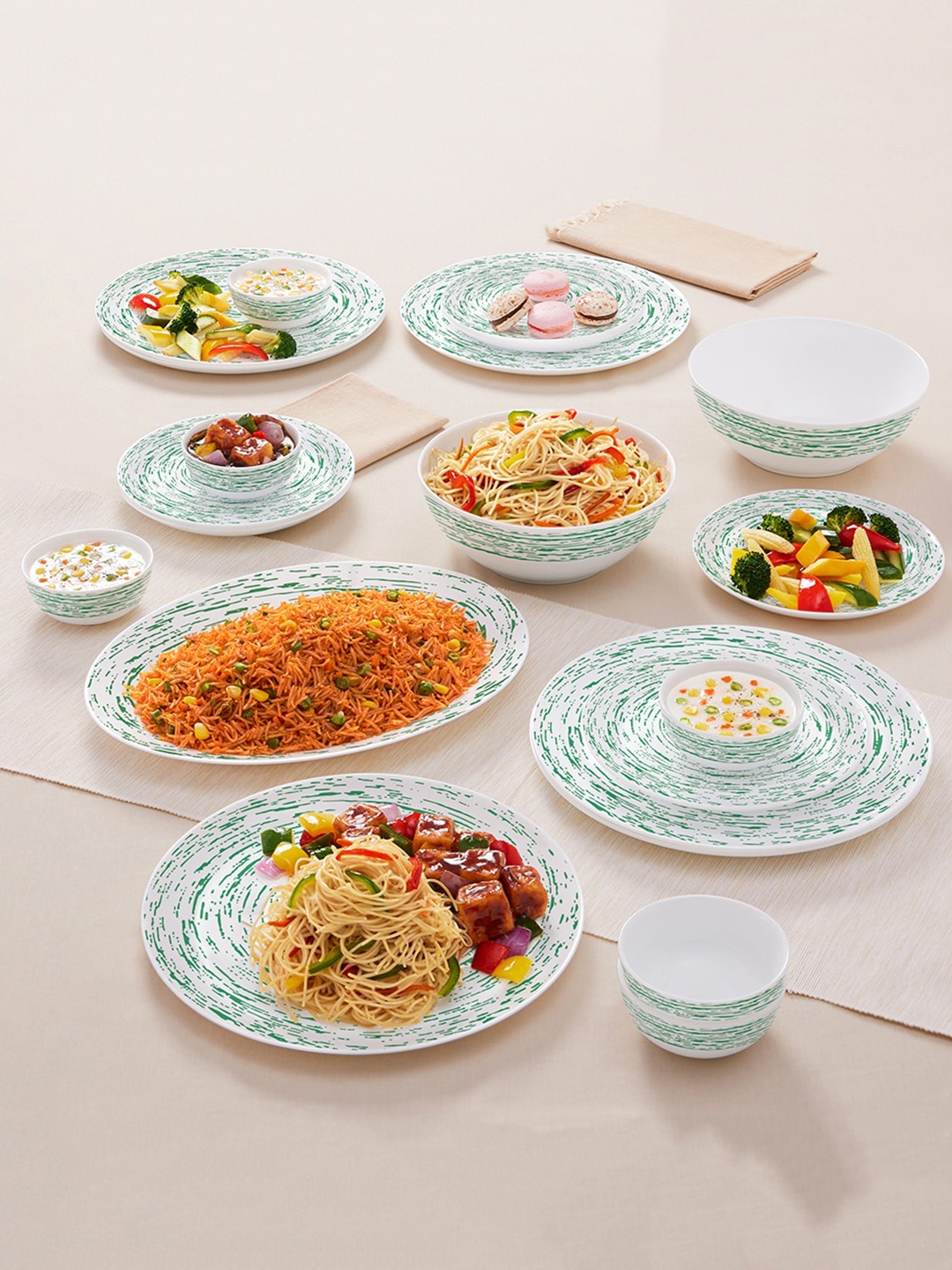 

Larah by BOROSIL White 21 Pieces Geometric Opalware Matte Dinner Set