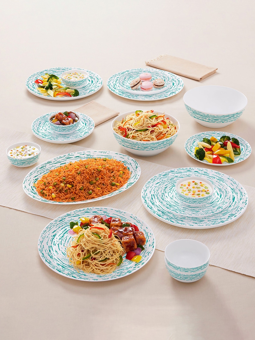 

Larah by BOROSIL White & Blue 21-Pieces Printed Opalware Glossy Dinner Set