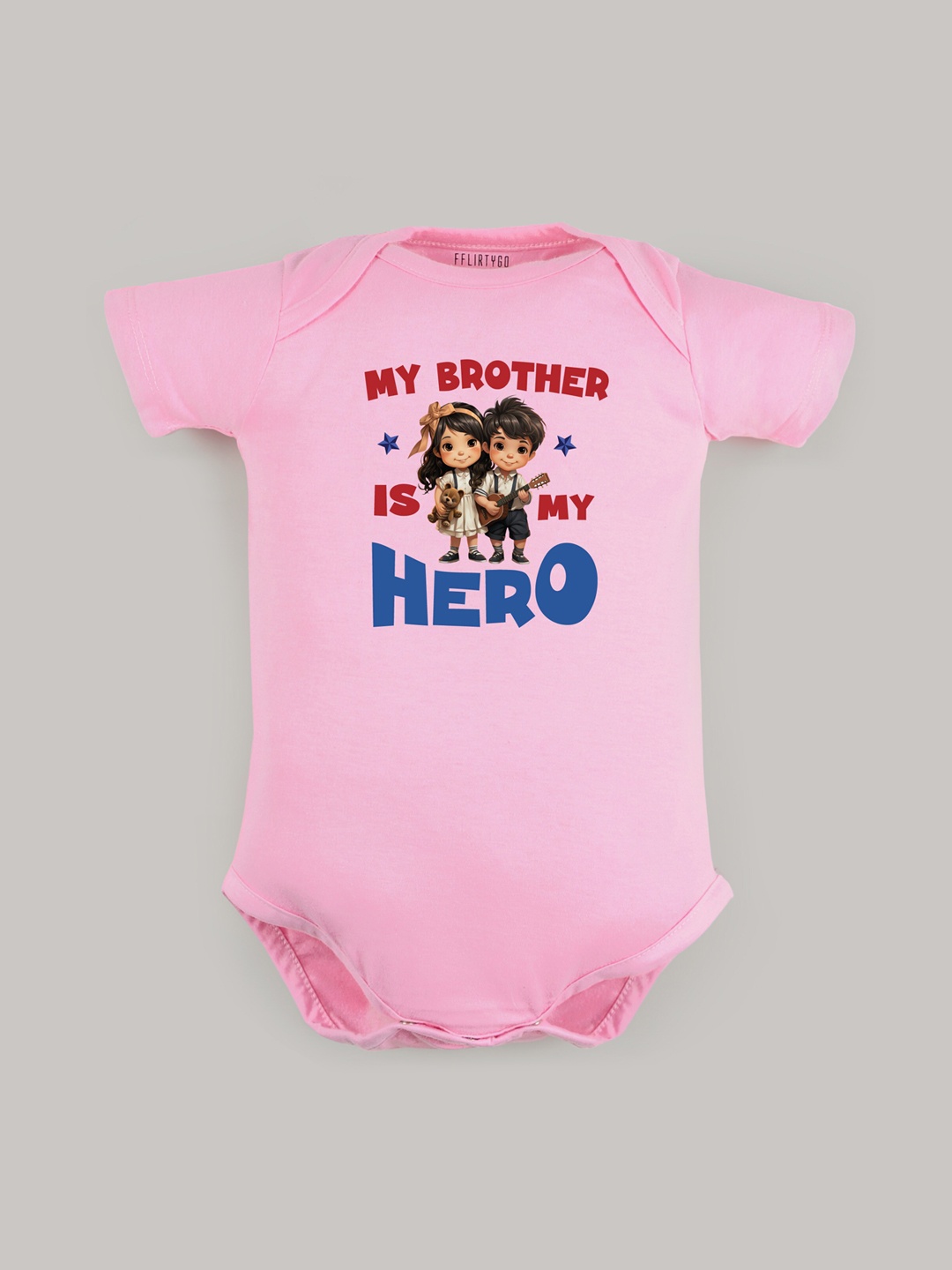 

FFLIRTYGO Infant Kids Printed Pure Cotton Rakhi Special Bodysuit, Pink