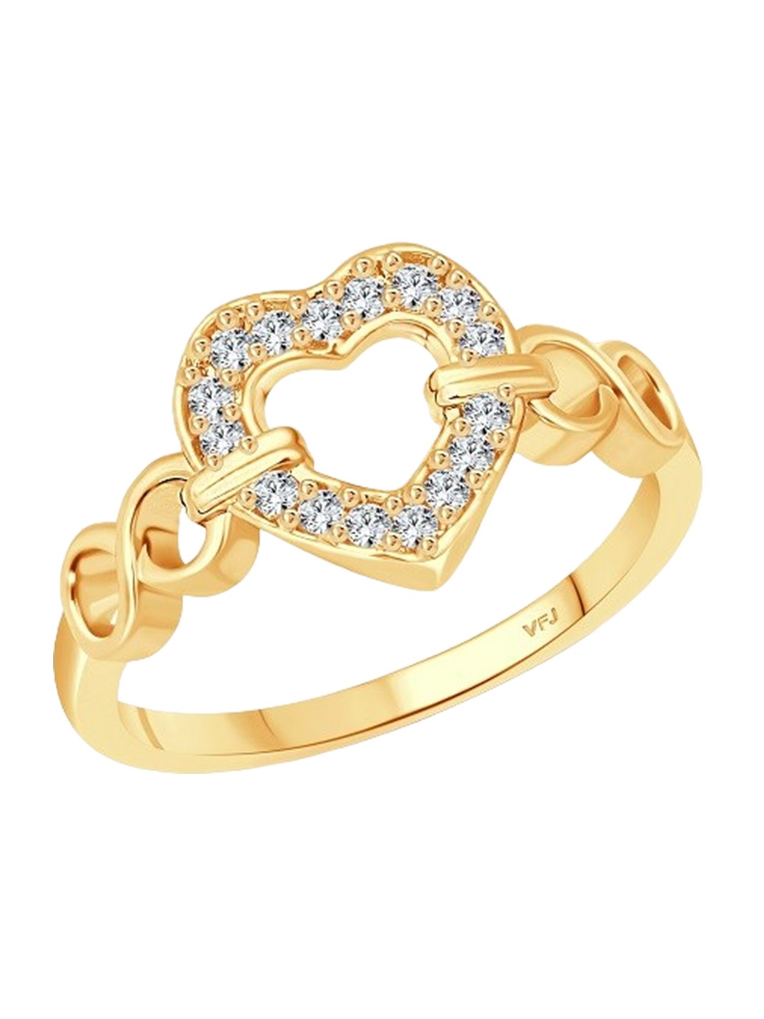 

Vighnaharta Gold-Plated Cubic Zirconia-Studded Heart Shape Finger Ring