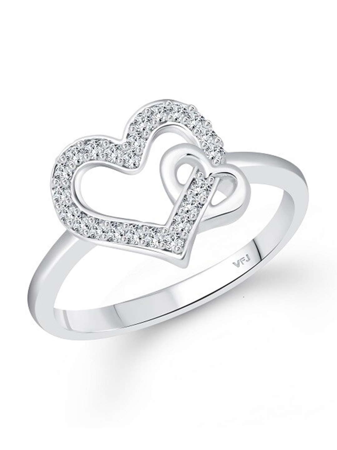 

Vighnaharta Rhodium-Plated Heart CZ Ring, Silver