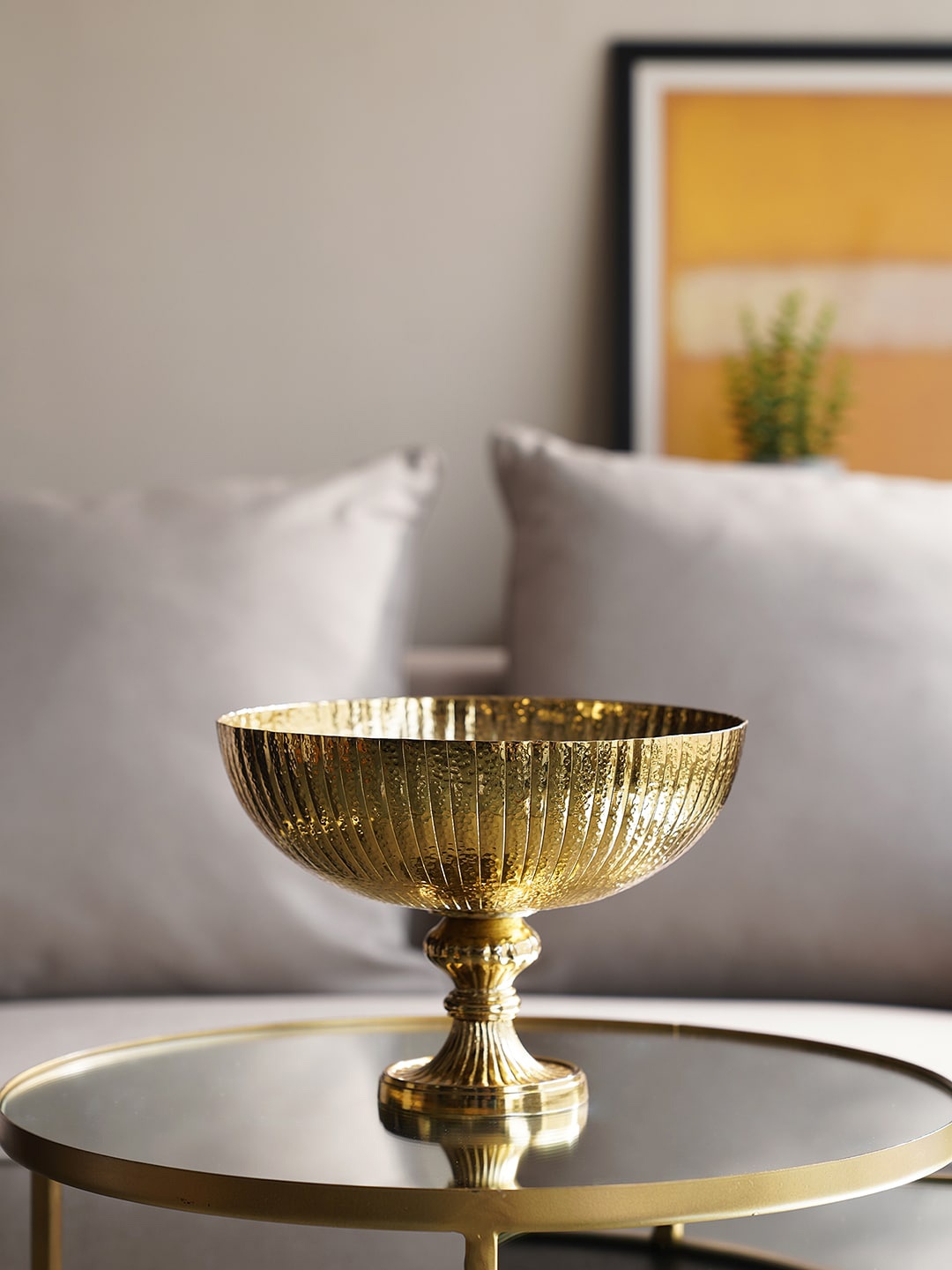 

Pure Home and Living Ribbed Metal Decorative Bowl With Stand, Gold