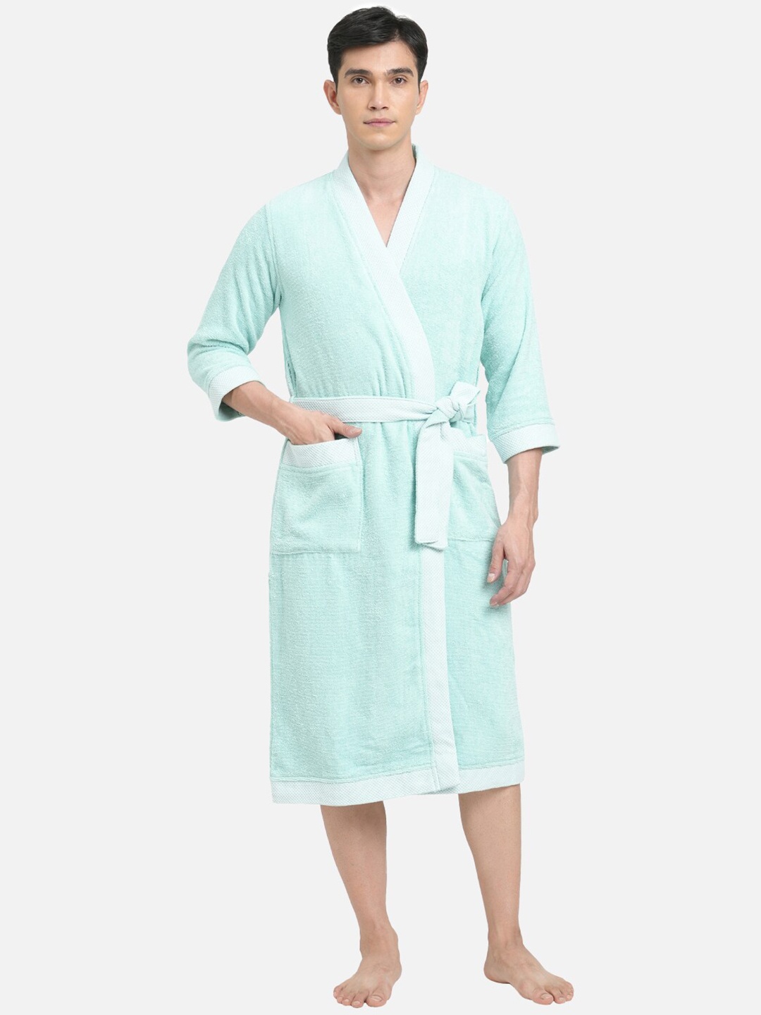 

SPACES Hygro Unisex Pure Cotton 400 GSM Bath Robe, Blue