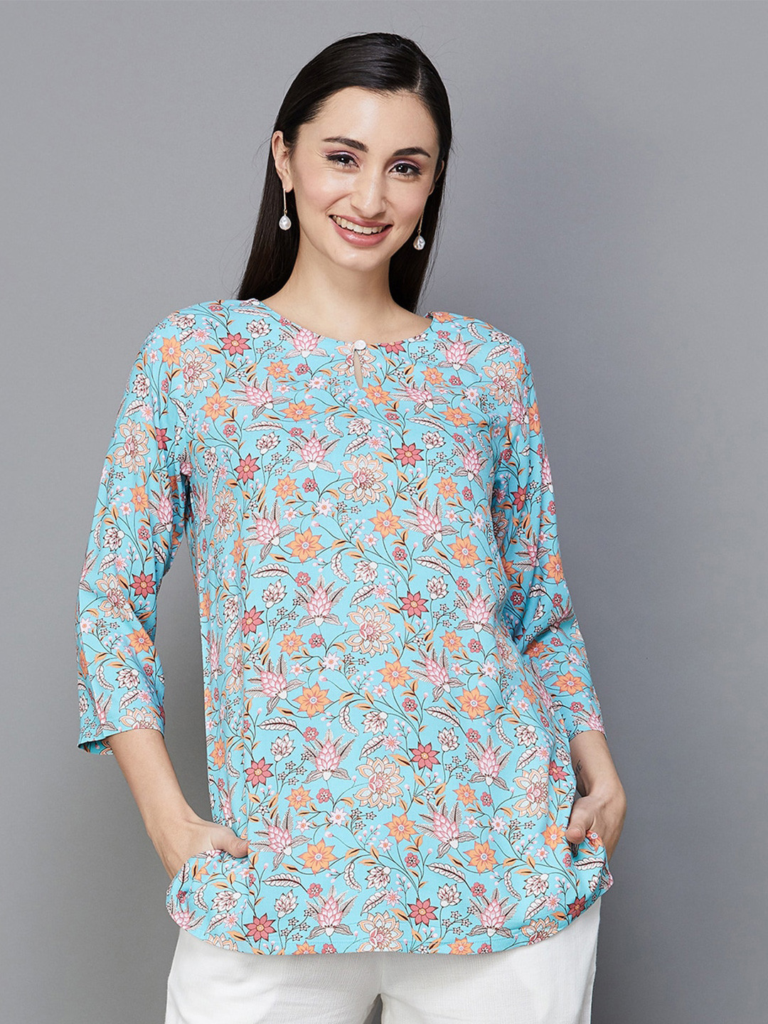 

Melange by Lifestyle Floral Printed Kurti, Blue