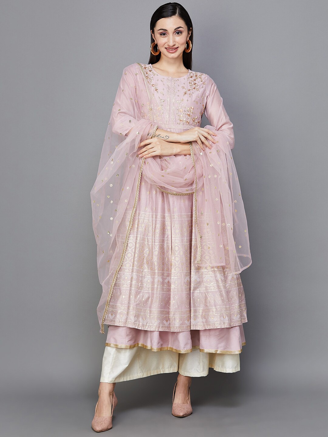 

Melange by Lifestyle Ethnic Motifs Printed Anarkali Kurta & Palazzos With Dupatta, Pink