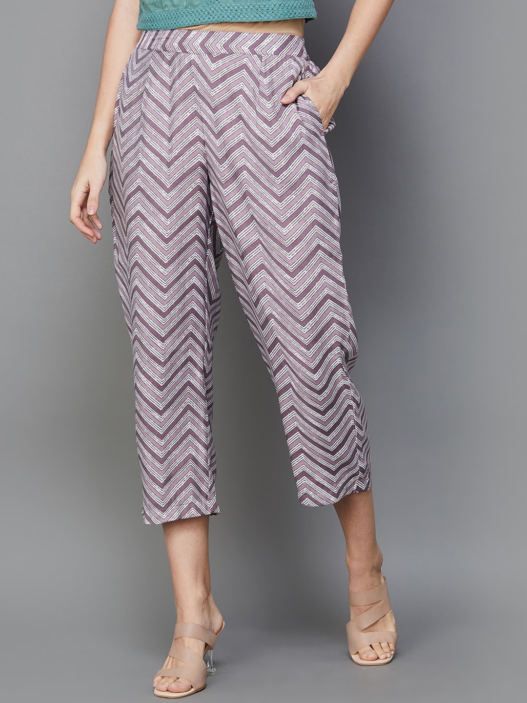 

Melange by Lifestyle Women Geometric Printed Straight Fit Culottes Trousers, Lavender