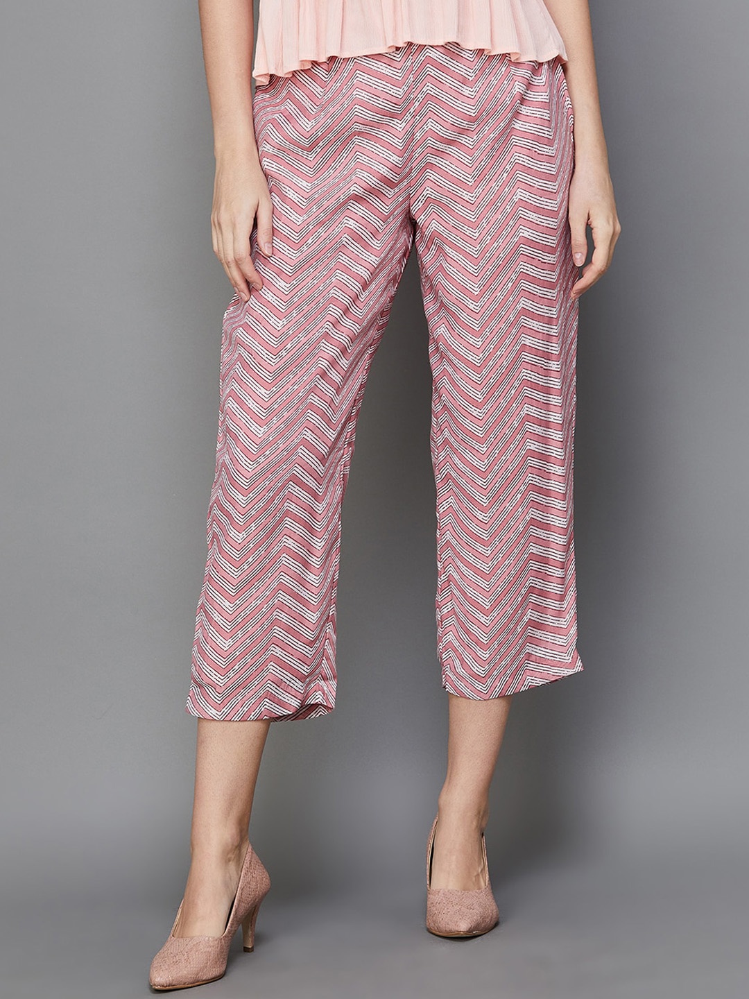 

Melange by Lifestyle Women Geometric Printed Straight Fit Culottes Trousers, Pink