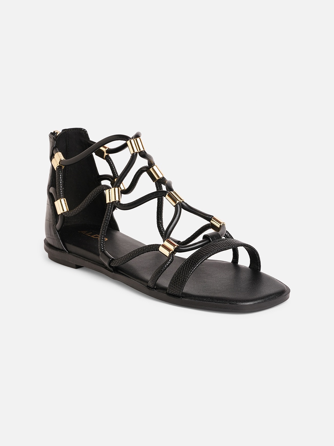 

ALDO Textured Strappy Open Toe Gladiators, Black