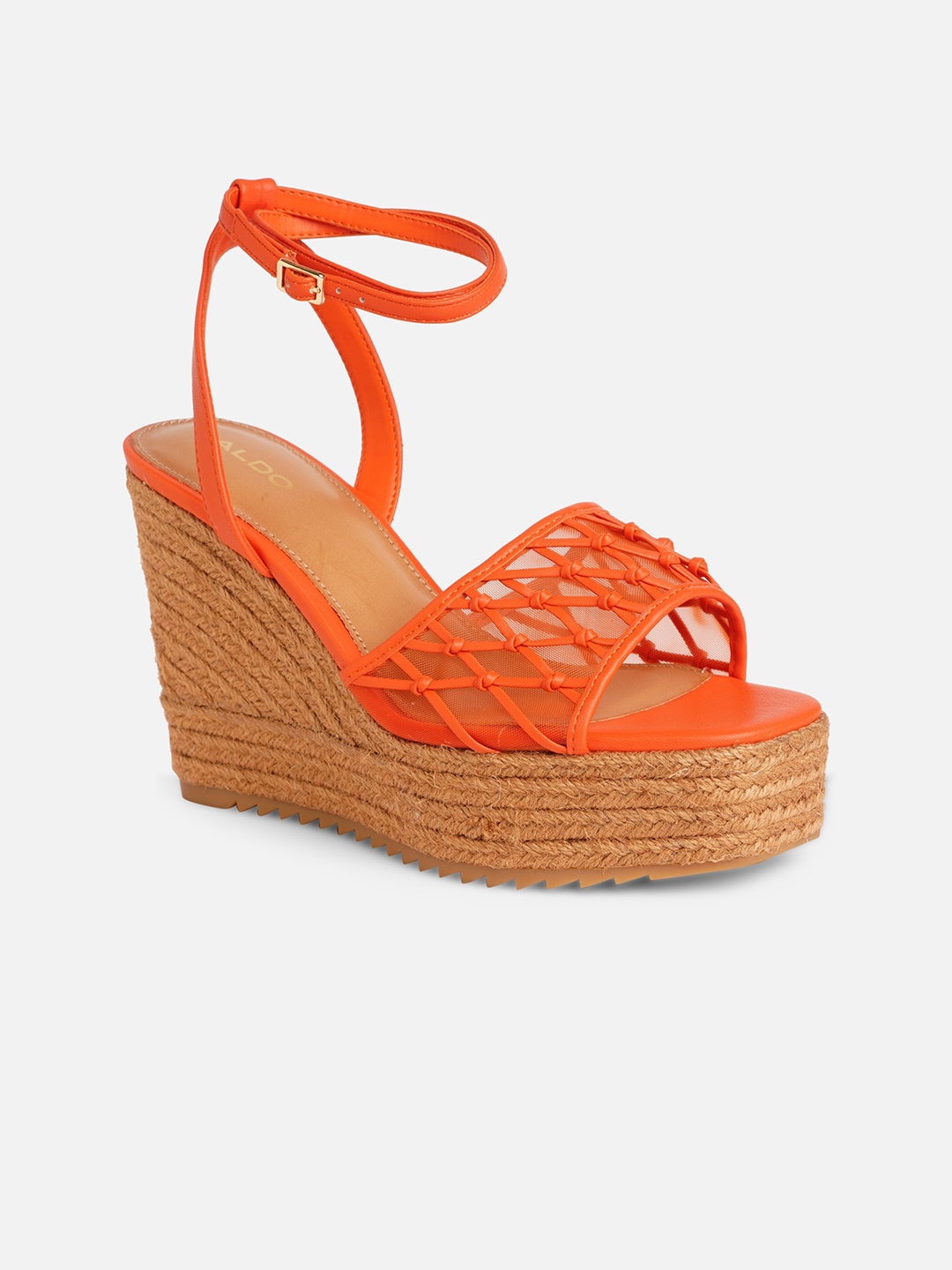 

ALDO Textured Open Toe Wedges With Ankle Loop, Orange