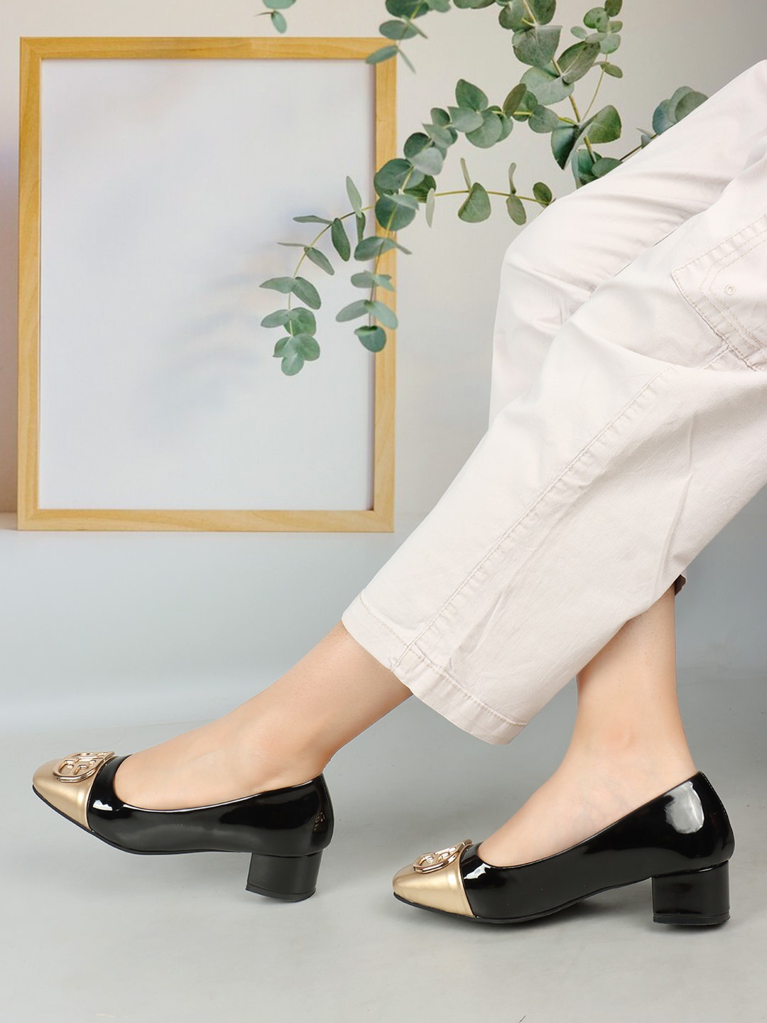 

ELLE Square Toe Embellished Block Pumps, Black
