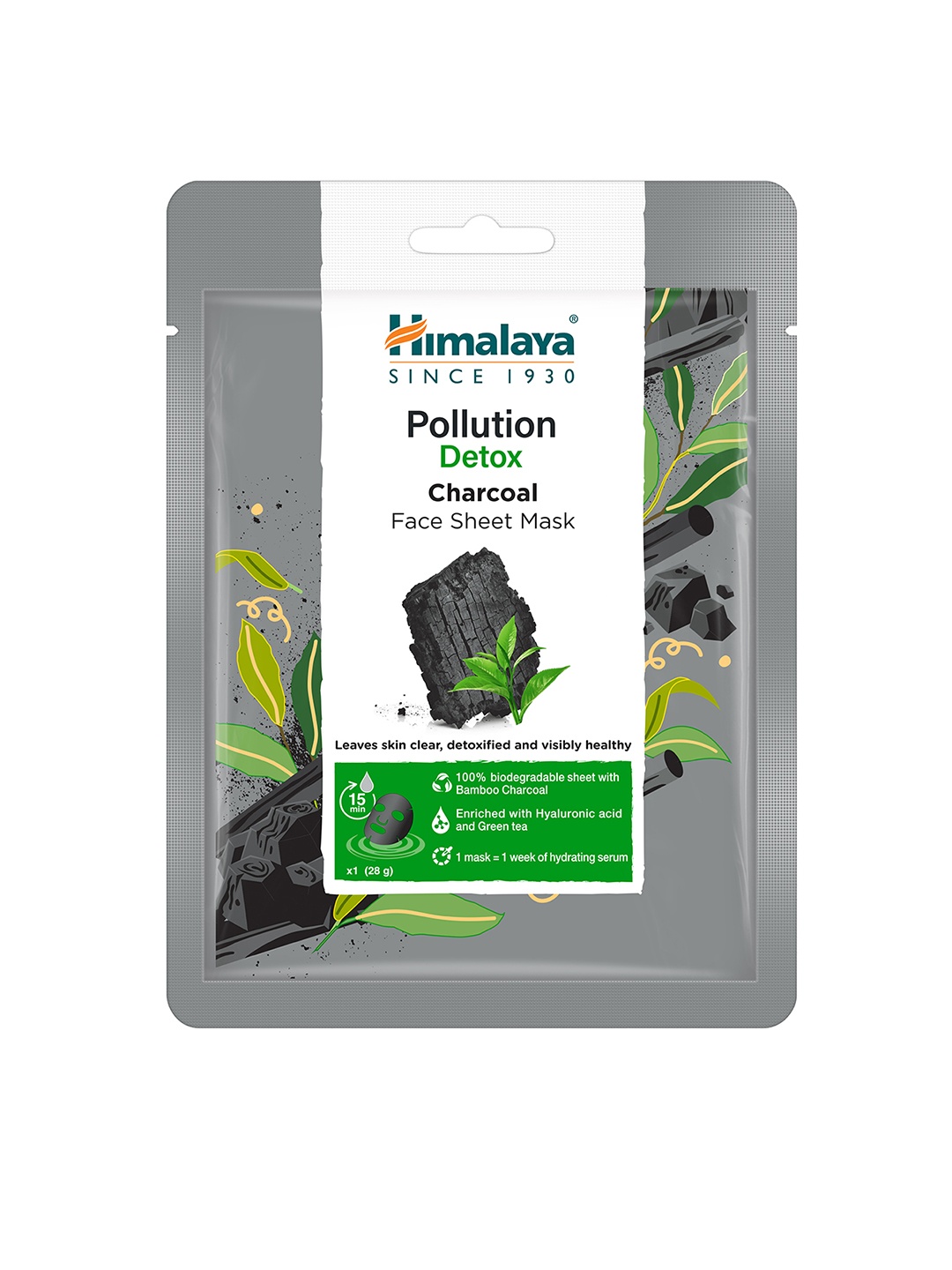 

Himalaya Pollution Detox Charcoal Face Sheet Mask with Green Tea - 28g, Grey