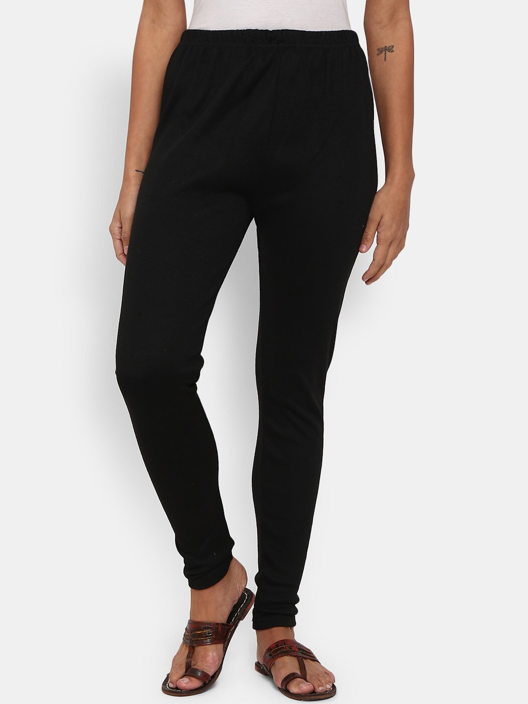 

V-Mart Cotton Churidar Length Leggings, Black