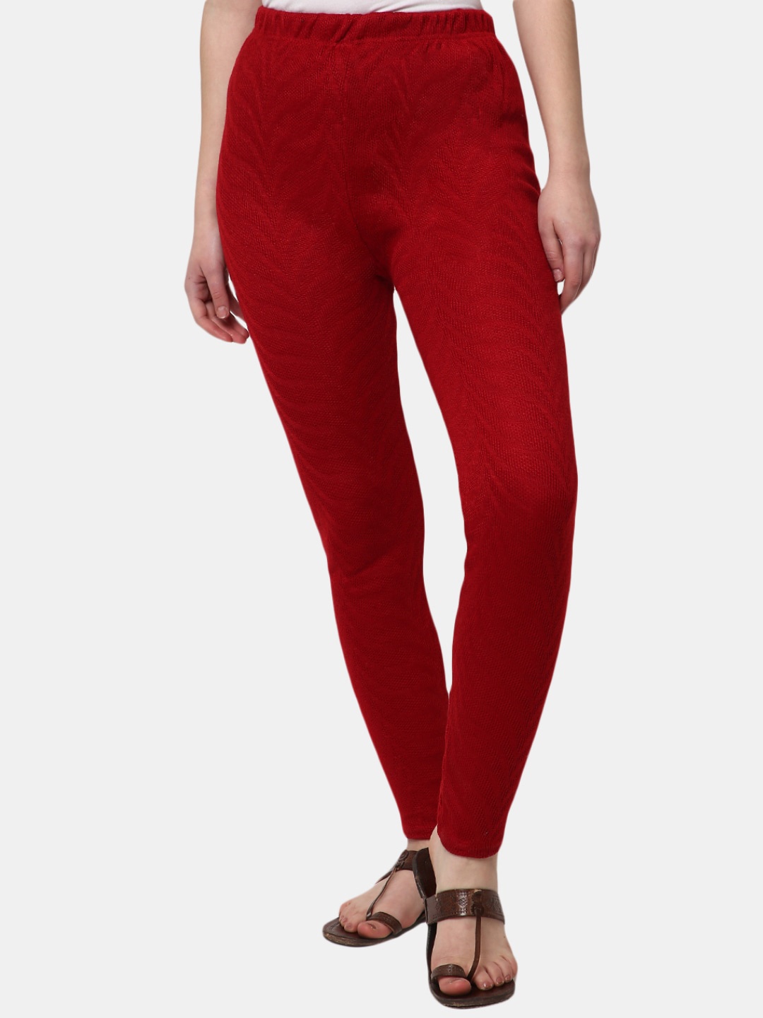 

V-Mart Women Self Designed Ankle-Length Cotton Leggings, Maroon