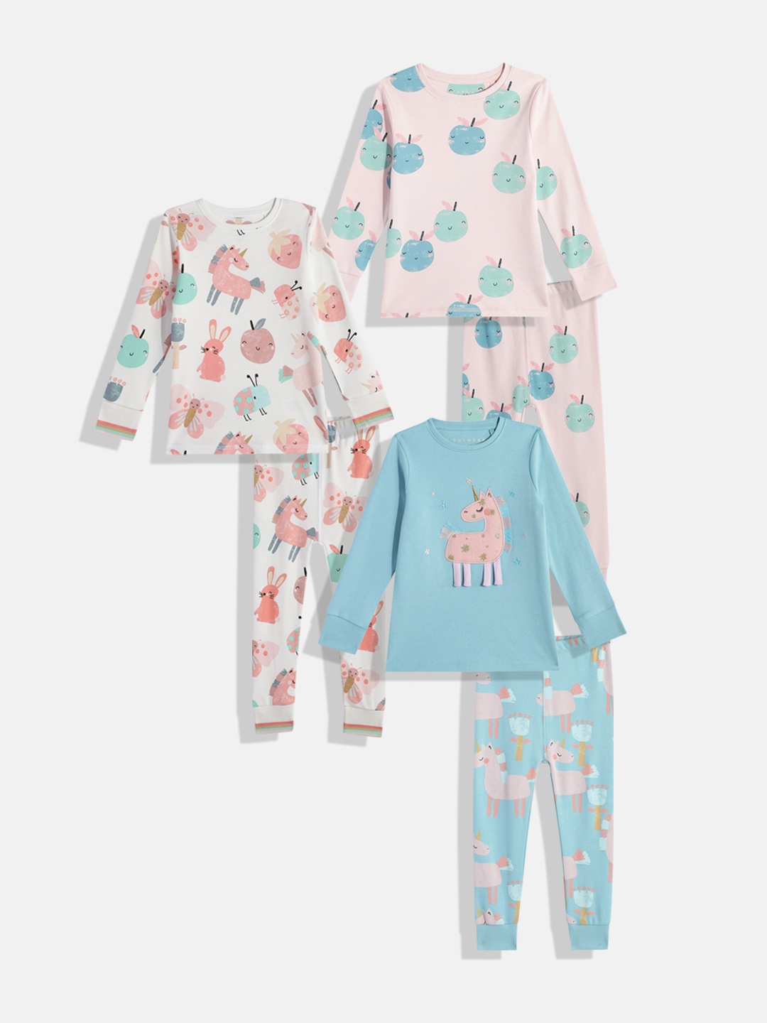 

NEXT Girls Pack of 3 Printed Pure Cotton Tshirt & Pyjamas, Multi