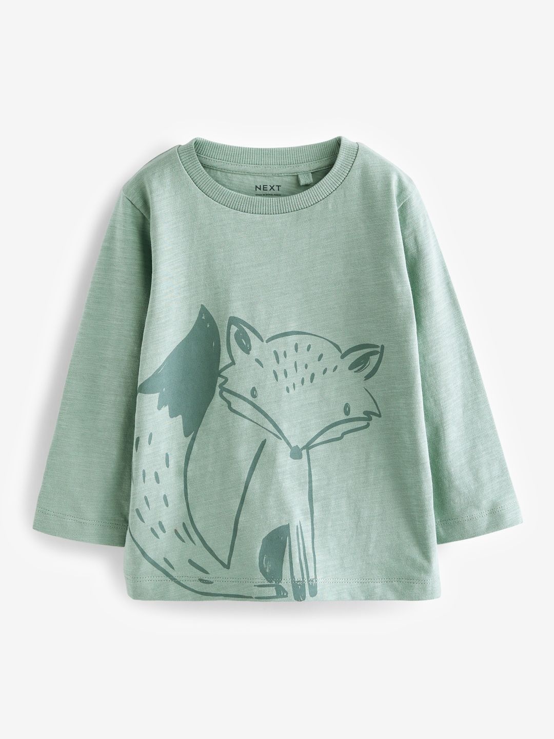 

NEXT Boys Baby Fox Print Knitted Pure Cotton T-shirt, Green