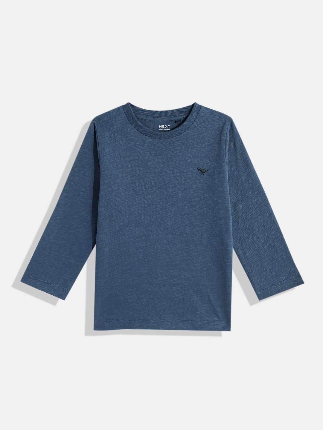 

NEXT Boys Solid Knitted Indigo Pure Cotton T-shirt With Minimal Embroidered Detail, Navy blue