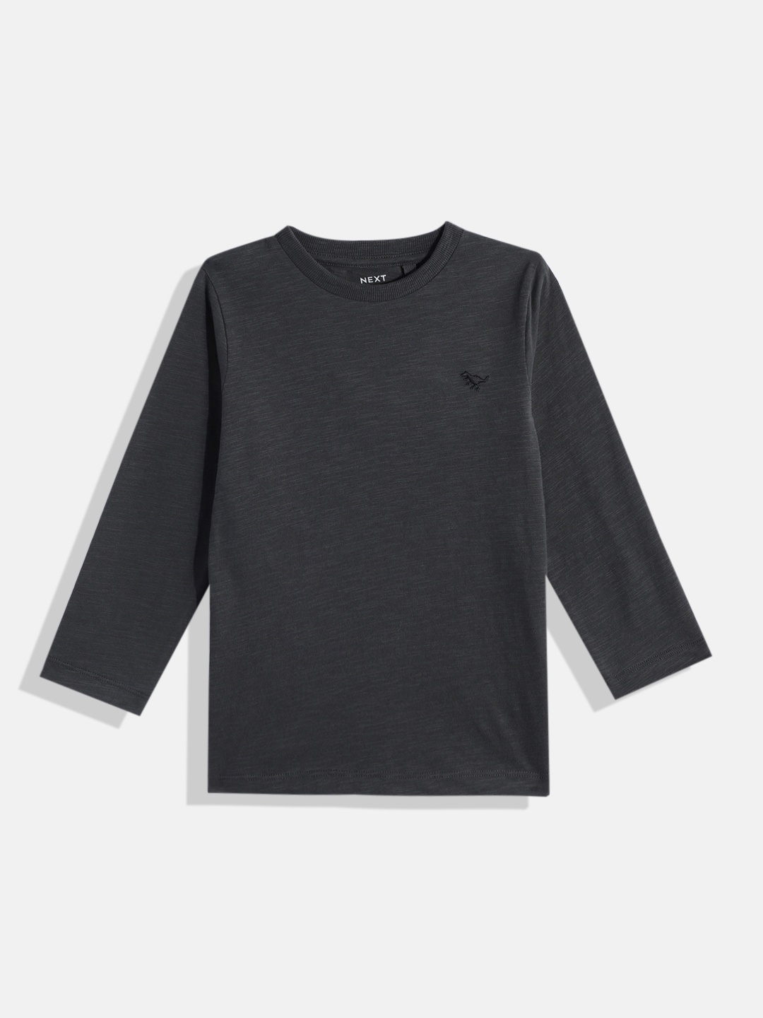

NEXT Boys Solid Knitted Pure Cotton T-shirt With Minimal Embroidered Detail, Charcoal
