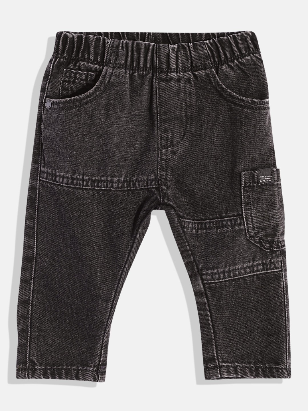 

NEXT Boys Solid Regular Fit Mid-Rise Light Fade Pure Cotton Cargo-Style Jeans, Black