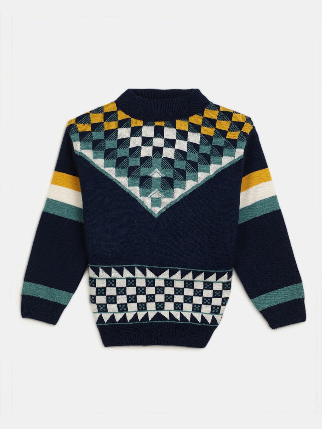 

V-Mart Boys Checked High Neck Acrylic Pullover, Blue