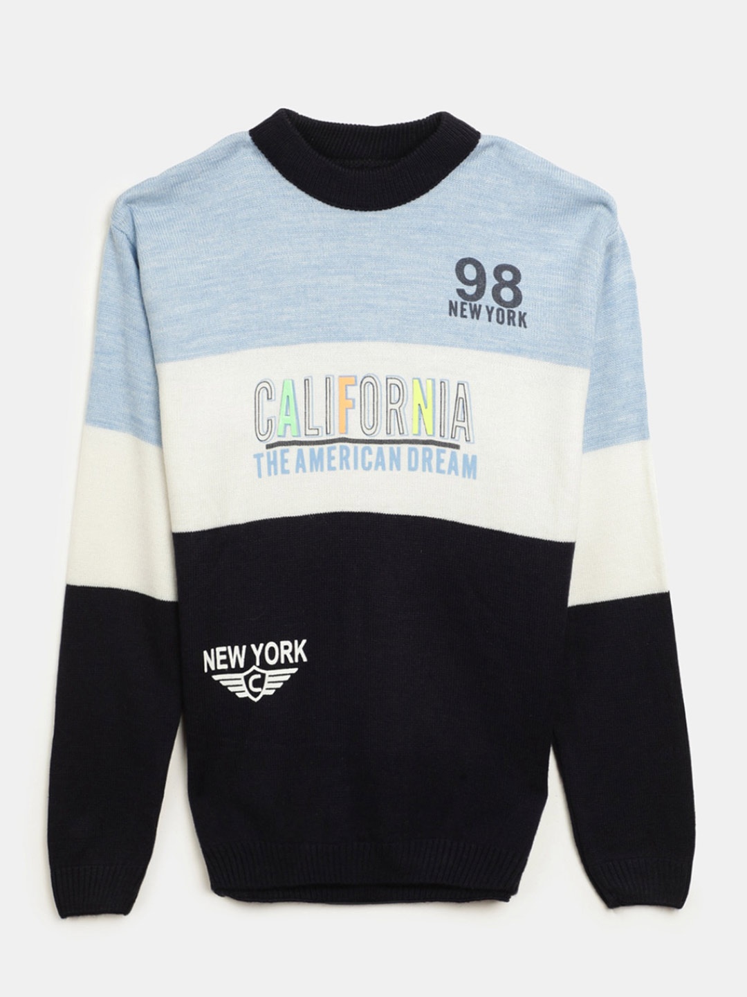 

V-Mart Boys Mock Neck Typography Printed Cotton Pullover, Blue