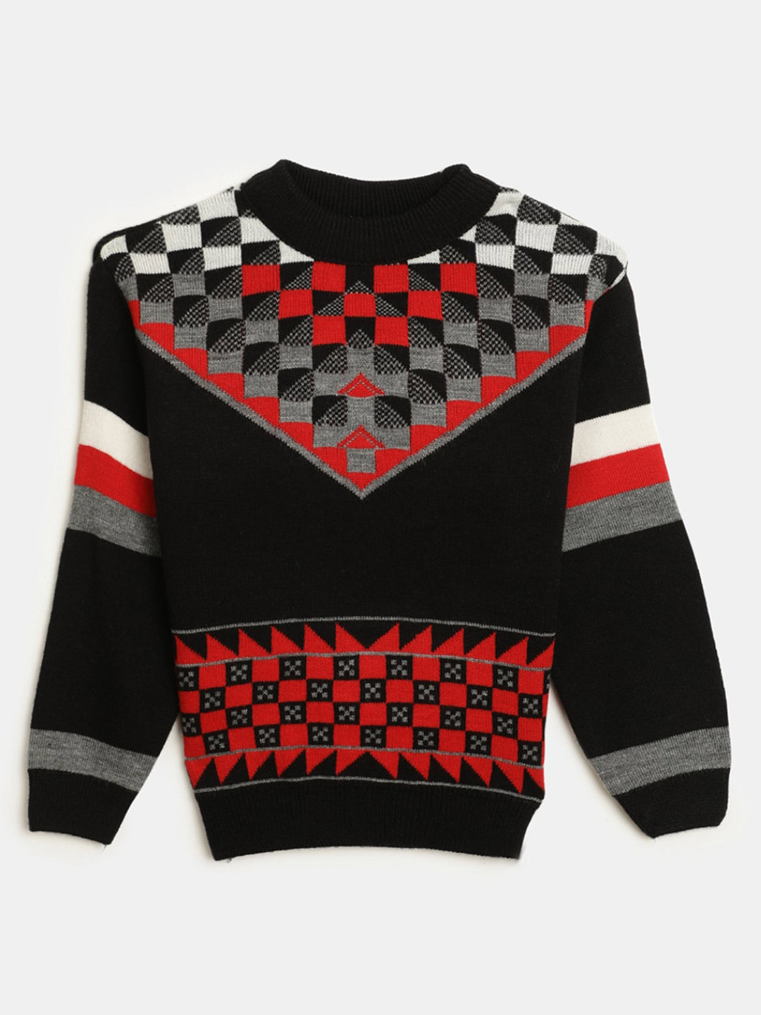 

V-Mart Boys Self Design Argyle Pullover, Black