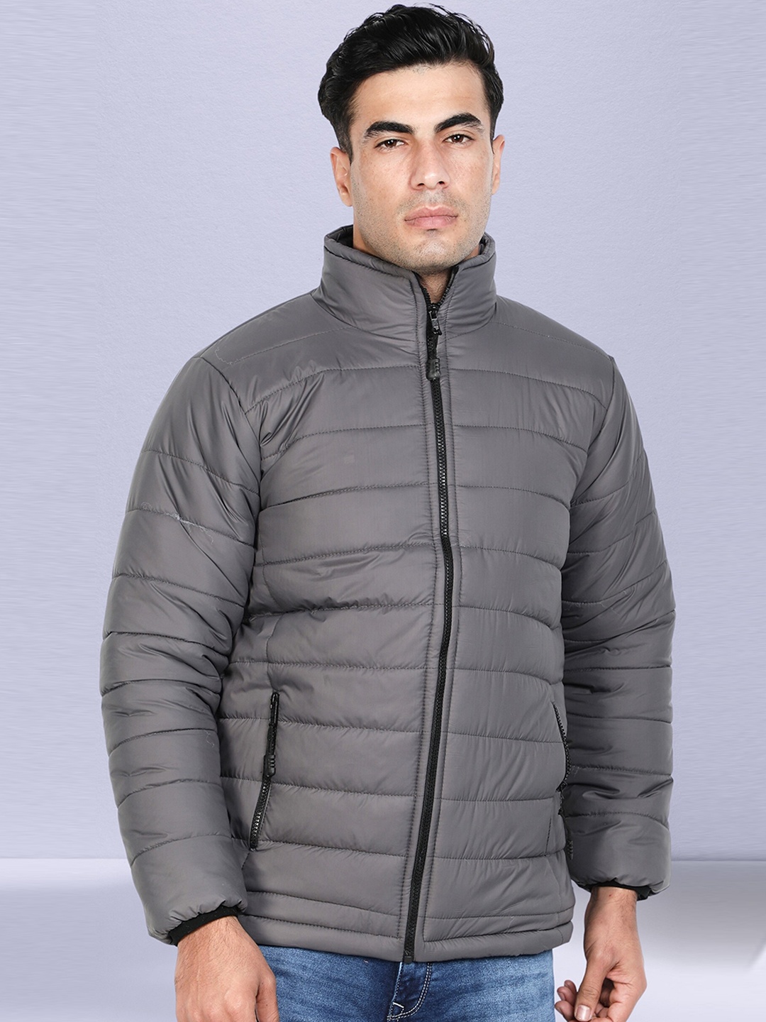 

NUEVOSDAMAS Mock Collar Puffer Jacket, Grey