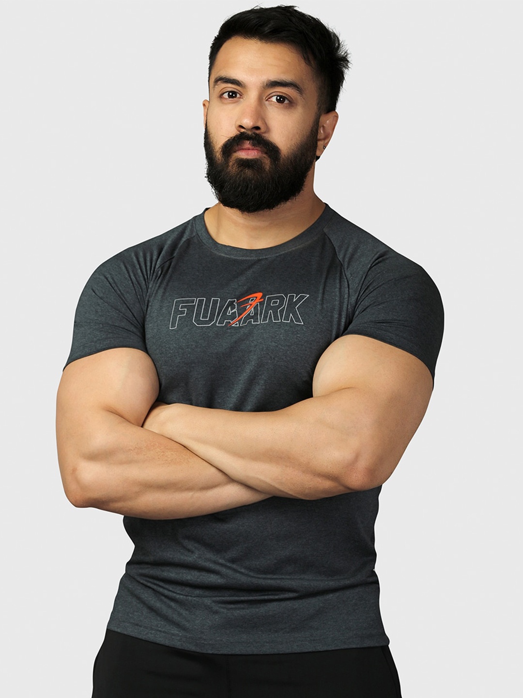 

FUAARK Round Neck Short Sleeves Anti Odour Slim Fit T-shirt, Grey